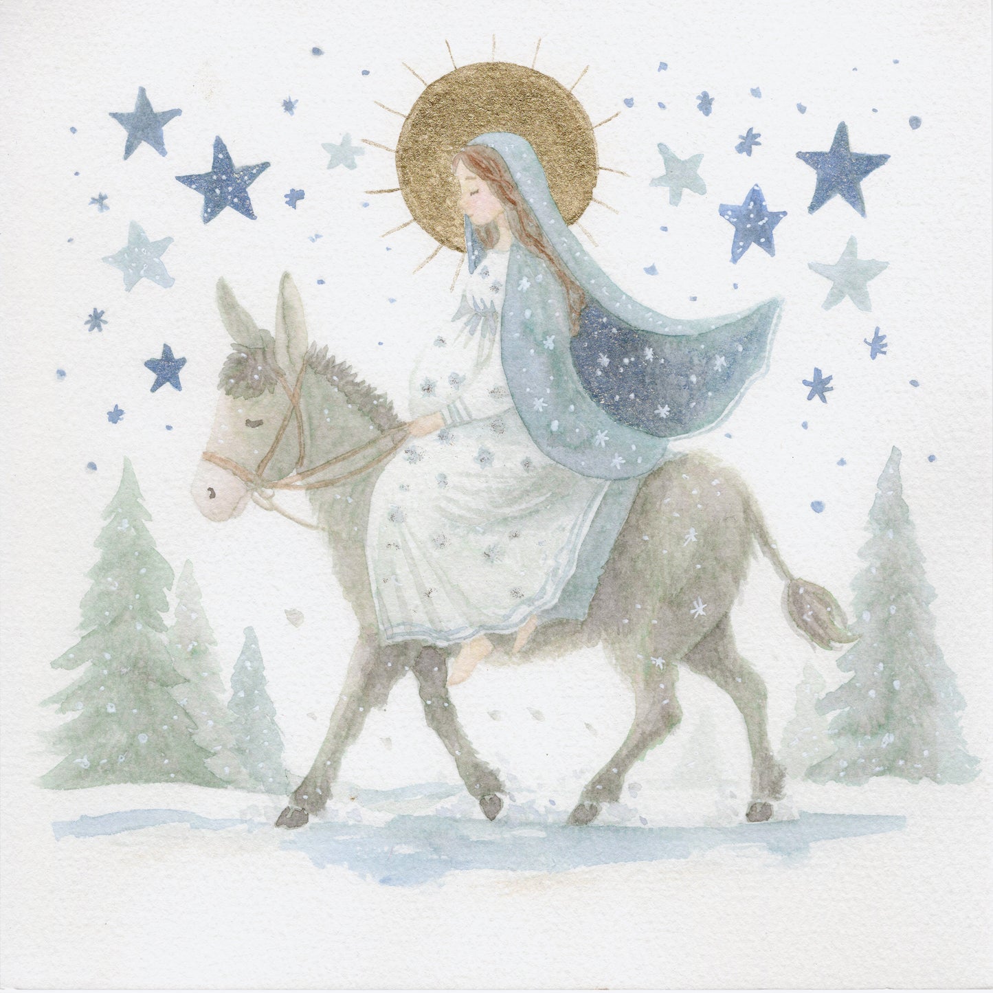 8x8 & 12x12 Watercolor - Mary on Donkey